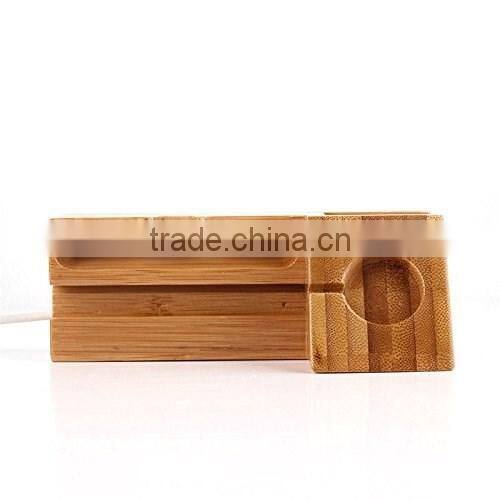 Keno Bamboo Wood Charging Stand with 3 USB Port Charging Mount Holder for Apple Watch and for iPhone 4S 5 5S 6 6 Plus