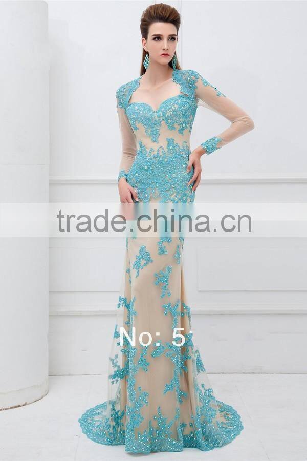 Open Back Blue Mermaid Long Evening Dress