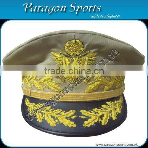 Military Khaki Peak Cap with Double Row hand embroidery peak