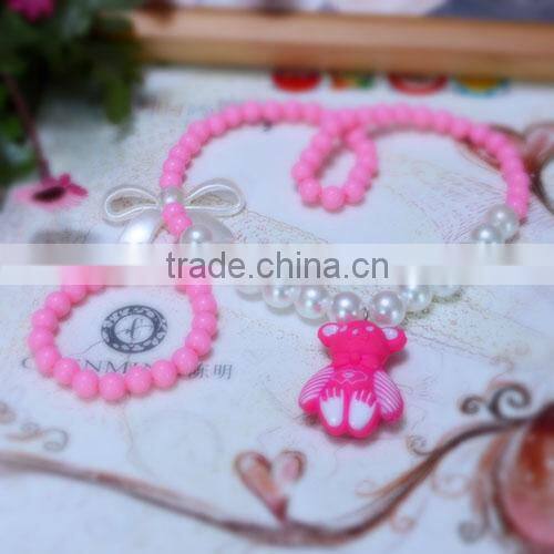2014 colorful fashion bear pendant pearl necklace designs