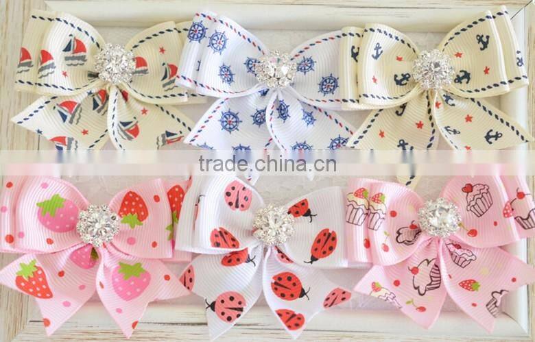 Strawberry Printed Grosgrain Ribbon Bow,Kids Small Bow,Pinwheel Bows