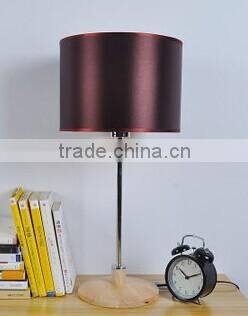 small table lamp, bedside table lamp, chrome finished, wood round base, color hardback lamp shade