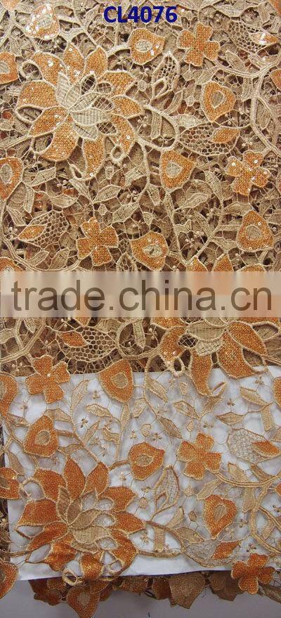 CL4076 peach 2014 New fashion sequins lace with factory price,solf and unique pattern 5 yards