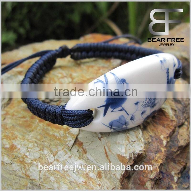 Fashion Design Oval Ceramic Bracelet with Blue love bird flower printing