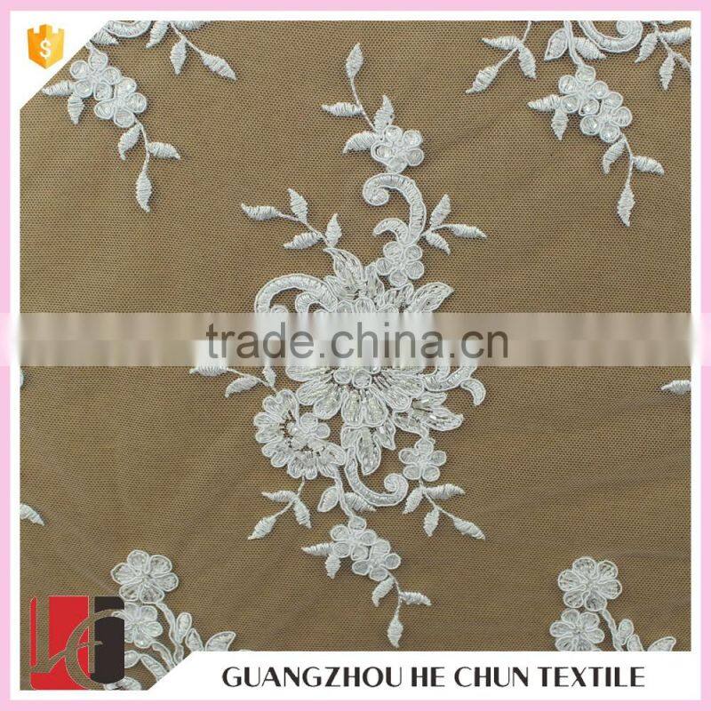 HC-6317-1 Hechun International Shopping Pure White Chiffon Flower African Handcut Bridal Lace Fabric