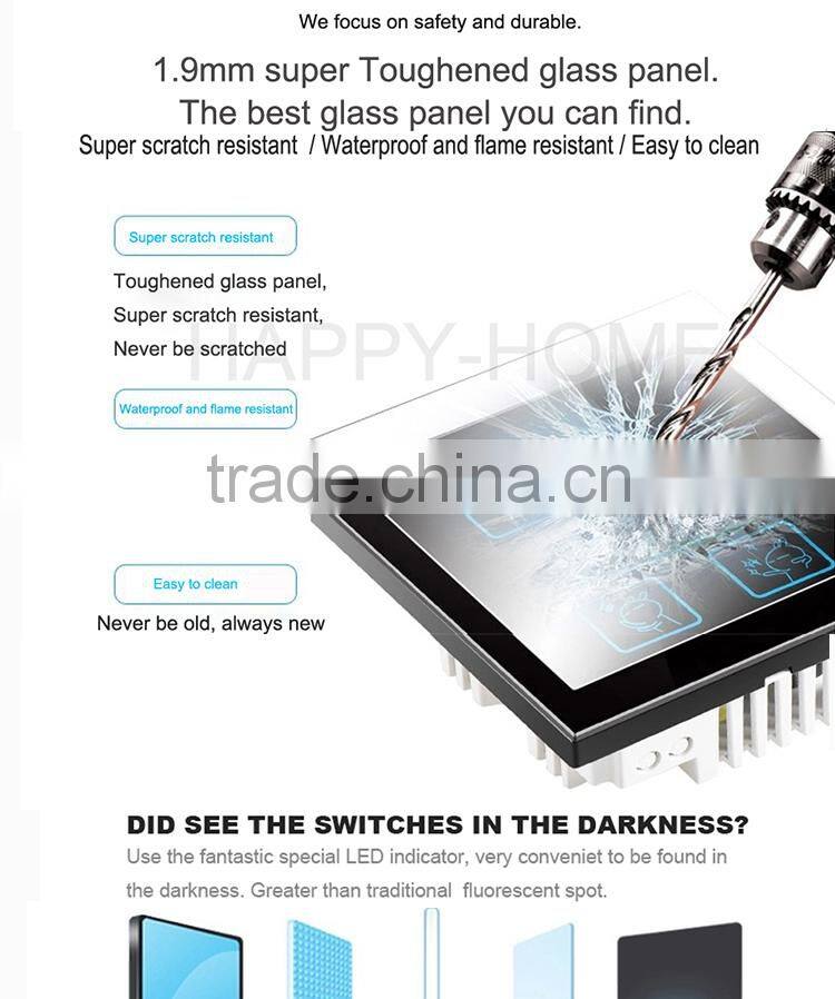 New Wallpad Pink LED Waterproof UK Crystal Glass 110~250V 4 gang 1 way Sensor Touch Screen Light Control Wall Switch