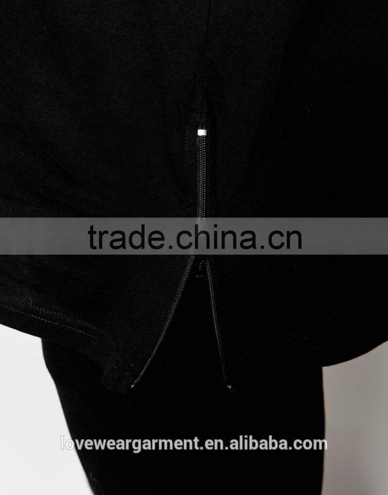 longline polo shirt with floral sleeve print & side zips