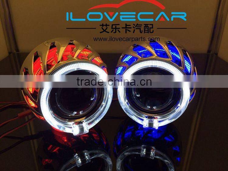 Universial HID Bi-xenon projector lens kit of headlight with round LED crystal angle eyes