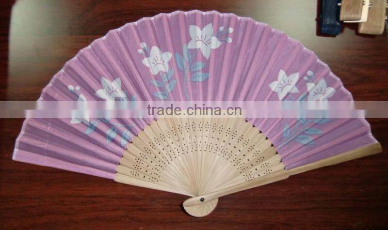 Chinese style hand fan with bamboo handle /cotton fan/polyester fan