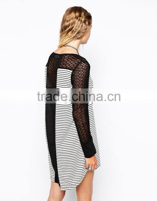 Elements Stripe Fashion Women Tunic With Lace Contrast