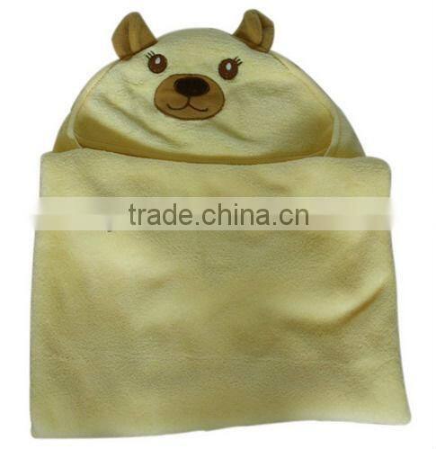 Soft touch warm with hood baby blanket with applique for wholesale
