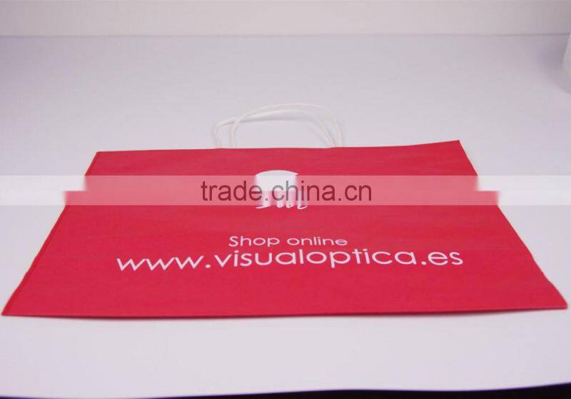 Simple stand up red kraft paper bags with white twisted handle