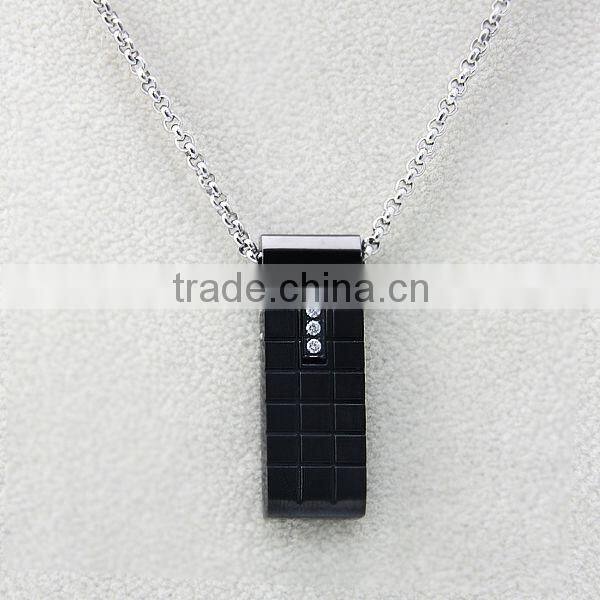 new design fashion men pendant necklace with long chain 316L stainless steel crystal pendant necklace