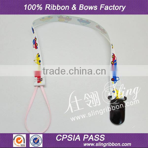 Wholesale Printed Ribbon Baby Pacifier Clip with Ribbon