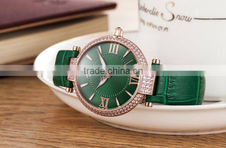 Hot Sale Lady Leather Crystal Wrist Watch With Fashion Style