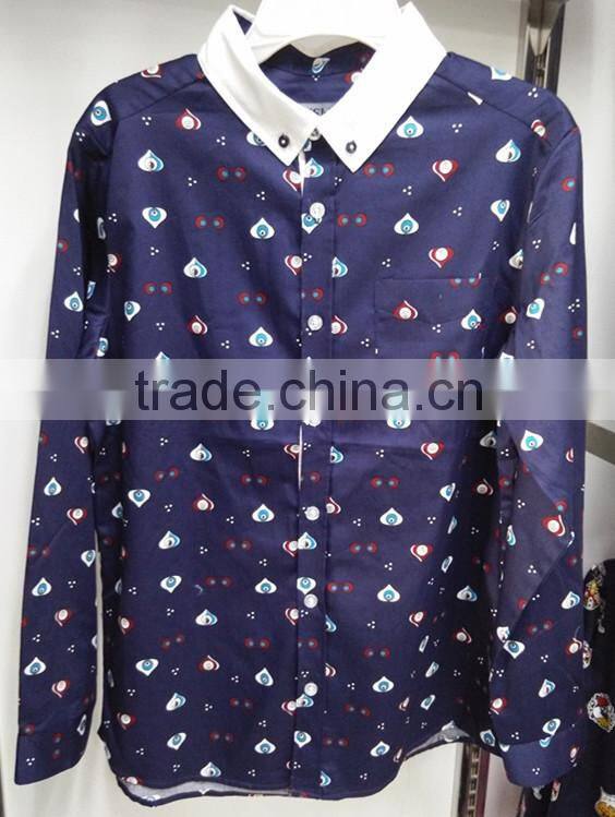 boys new fashion white collar printed 100%cotton children shirt