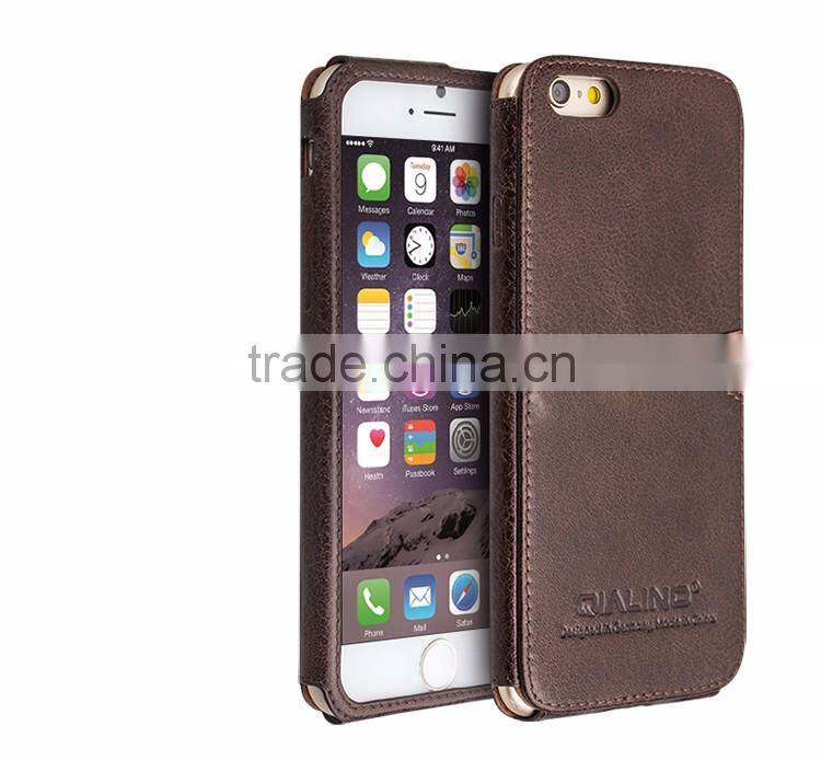 QIALINO Dropshipping Q Card Case, Full Grain Genuine For iPhone 6s Plus Leather Case