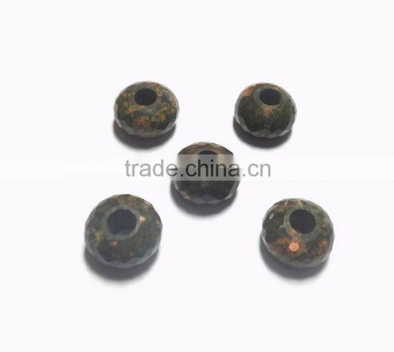 Natural Unakite Faceted Handmade Roundel Big Hole Beads