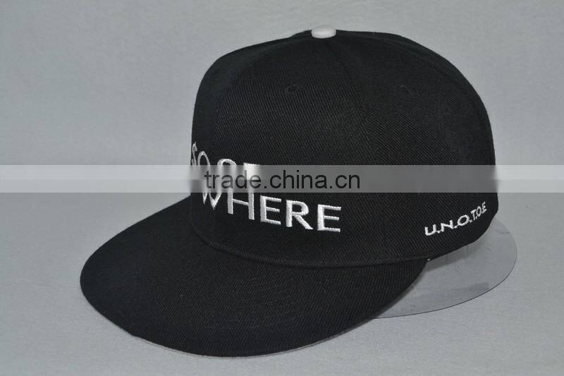 Guangzhou hat factory professional custom 100% acrylic/black/embroidery logo/flat brim hat