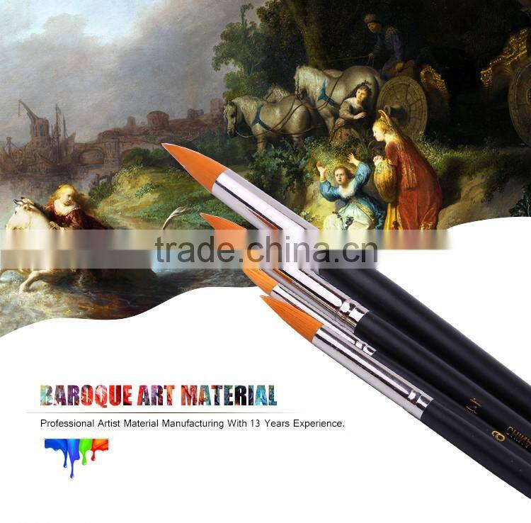 Cheap Custom Bulk Wholesale Paintbrush Art Supplier 6Pcs Round Nylon Artist Paint Brush Plated Tube Wood Handle Painting Brushes