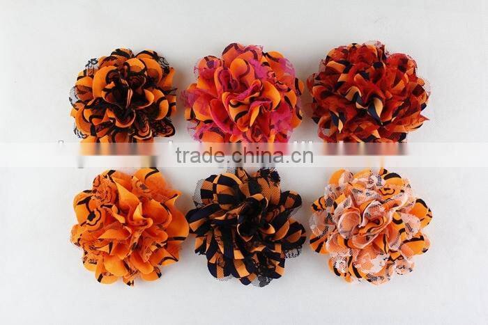 fashion wholesale chiffon pumpkin flowers, halloween hair accessories