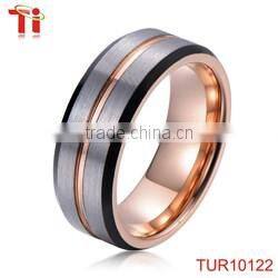 two-tone tungsten ring, gold and blue tungsten wedding band ring