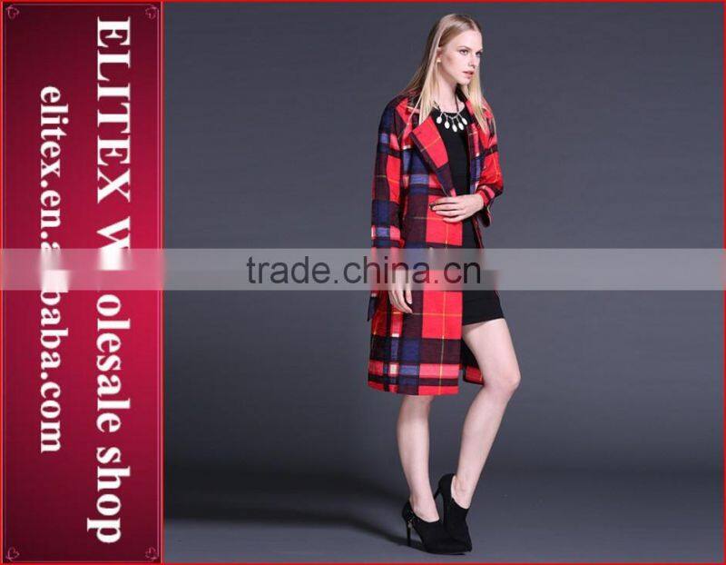 2015 HOT Newest Yellow Plaid Wool woman sexy winter overcoat with belt