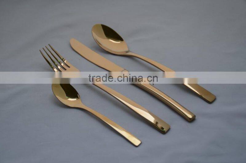 2016 NEW 4 pcs stainless steel cutlery set with pvd coating , stainless steel 304 cutlery, cutlery with leaf shape handle