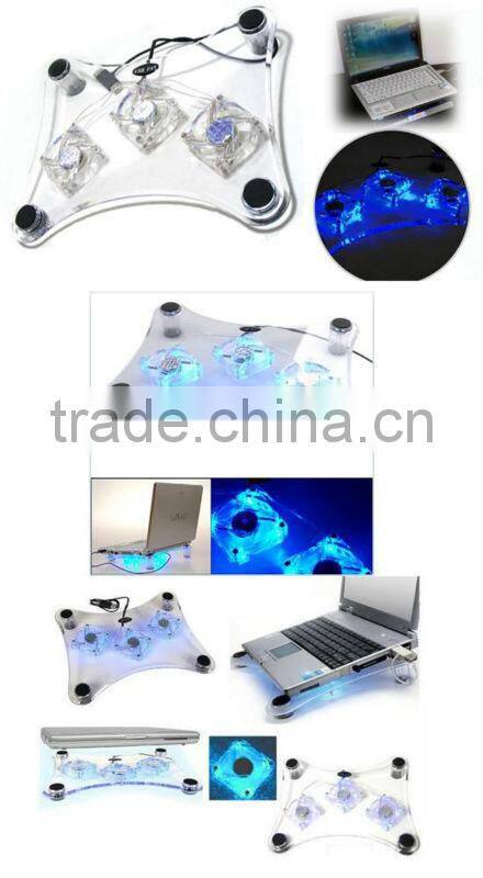 3 fans lighting cooling fan notebook cooler 3fan