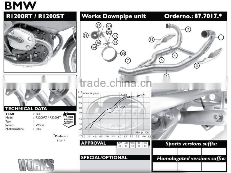 For BMW R1200RT 2005-2009 Motorcycle Exhaust Pipe LASER Front Tubes/ Sports collector