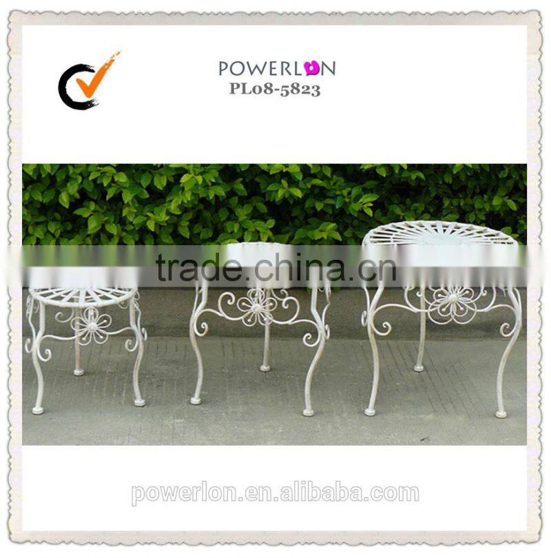 POWERLON Wrought iron S/3 small planter stand antique white outdoor furniture