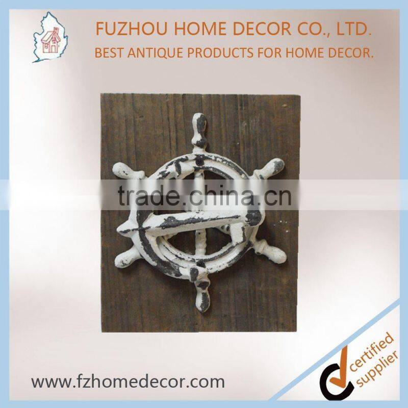 Promotional antique metal hook on wood plank for wall decoration