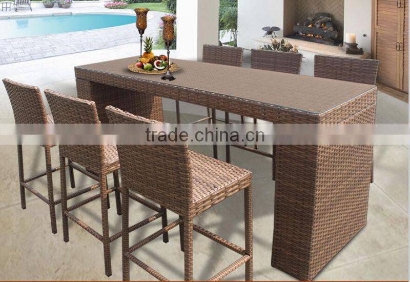 2017 Trade Assurance Hot Sale outdoor faint 7 Piece Bar stool woven Rattan Dinning Bar Table Set furniture