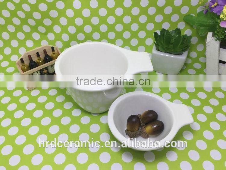 Stocked Popular White Ceramic Bowl ceramic dished with single Handles