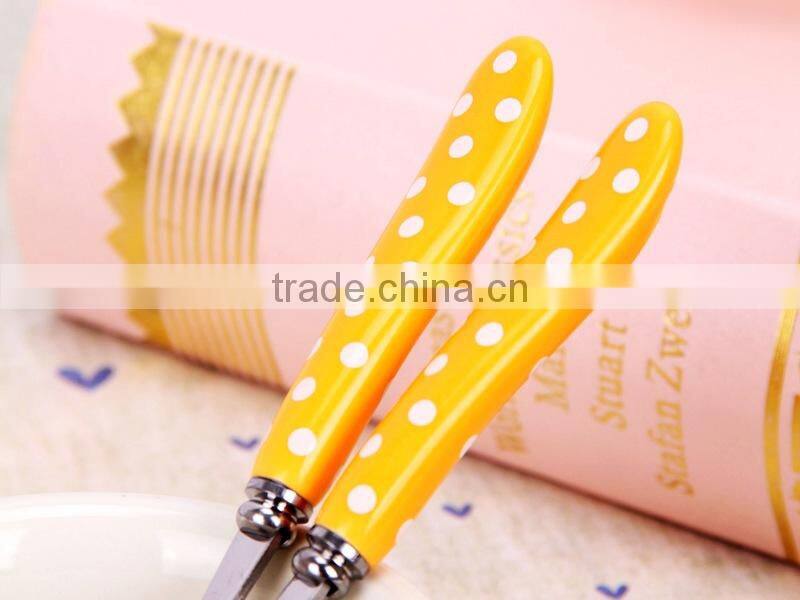 Stainless Steel white polka dot of ceramic handle Zakka spoon and fork