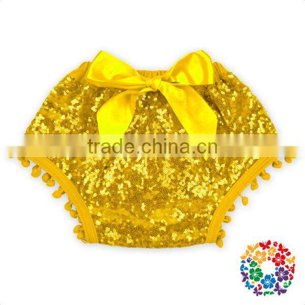 Aqua Sequins Baby Pom bloomers with bow back pom pom Baby Pants & Shorts