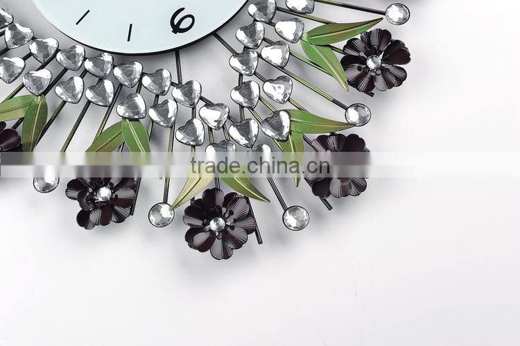 Red flower metal heart wall digital clock