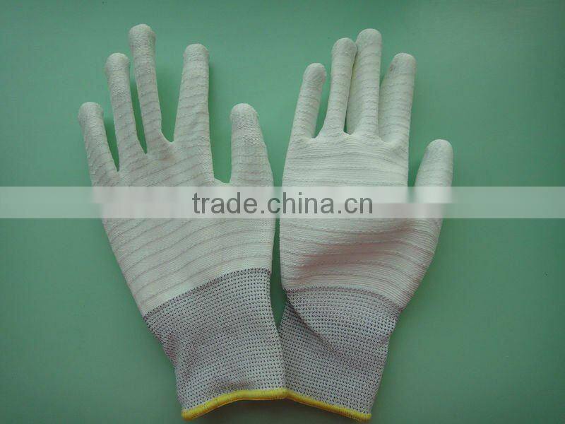 Stripe nylon glove with pu coating in palm
