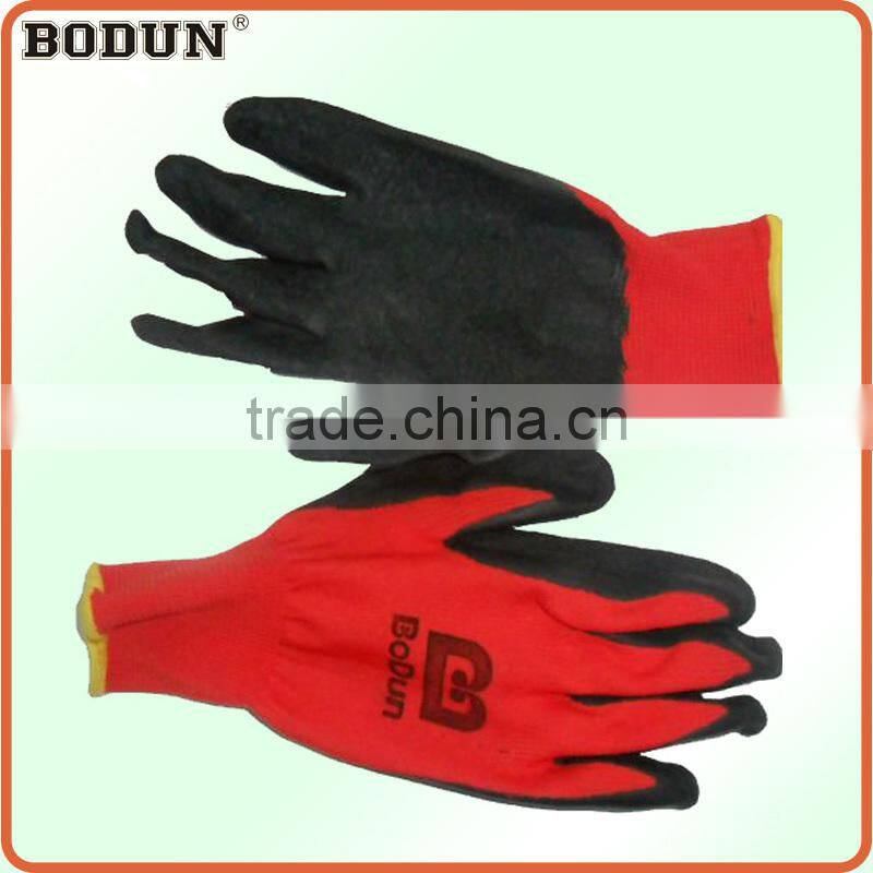 A1005 black rubber palm and fingertips coated nylon gloves