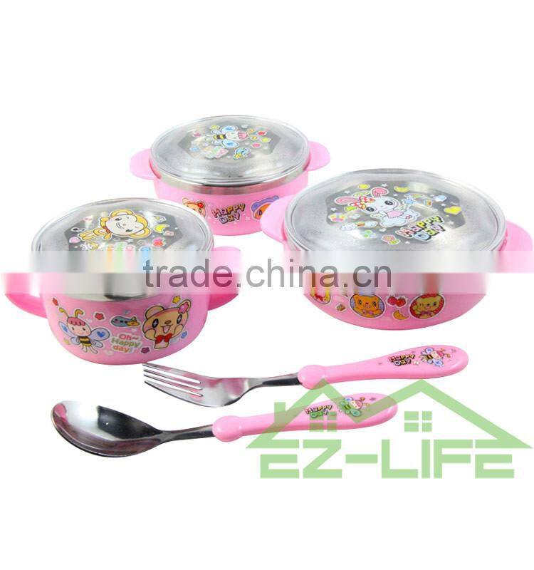 Stainless steel baby food feeding bowls with spoon and fork kids cutlery set