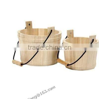Set of 2 Wooden Basket With Handle Decorate