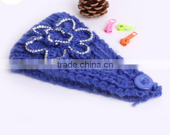 STOCK Wholesale Crystal crochet head wraps crochet flower knit headwrap