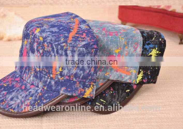 colorful maple leaf printed denim military caps and hats