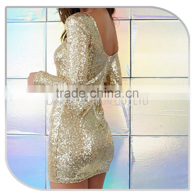 Long sleeve one-piece with full sequin tight dress bodycon midi pron dress 2016