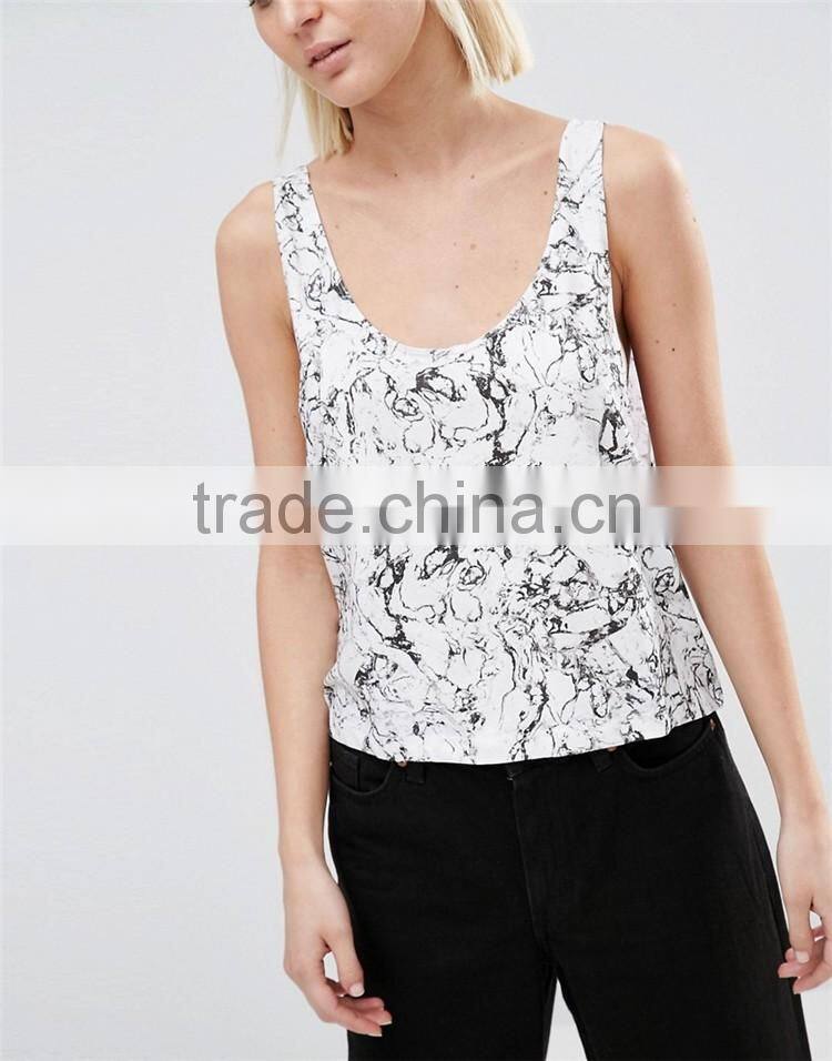 Oil Print Scoop Back Drop Womens Blank Dropped Armhole Tanks