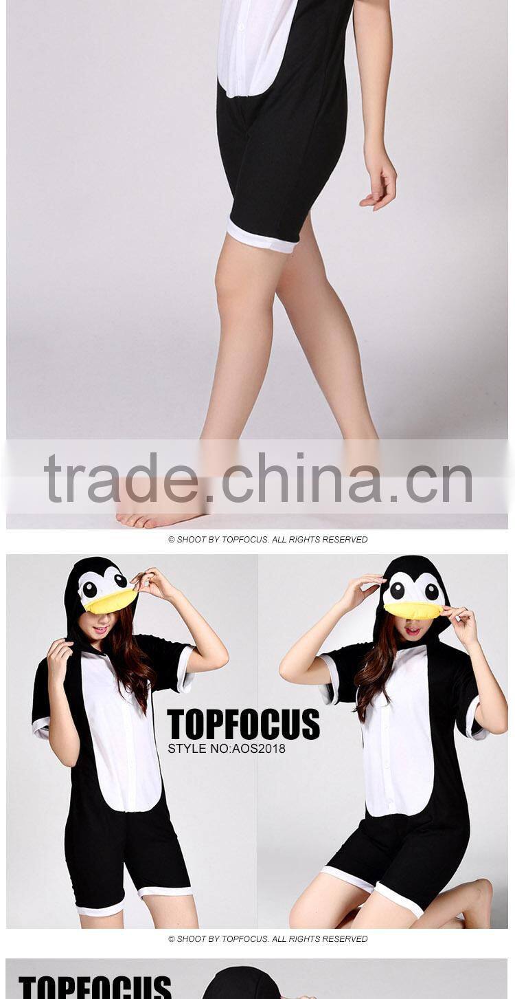 Wholesale penguin pattern lady's cotton home wear cartoon animal Girls Summer Onesie