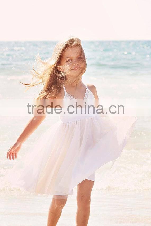 Baby Girl Ivory Lace Deep V Neck Beach Dress