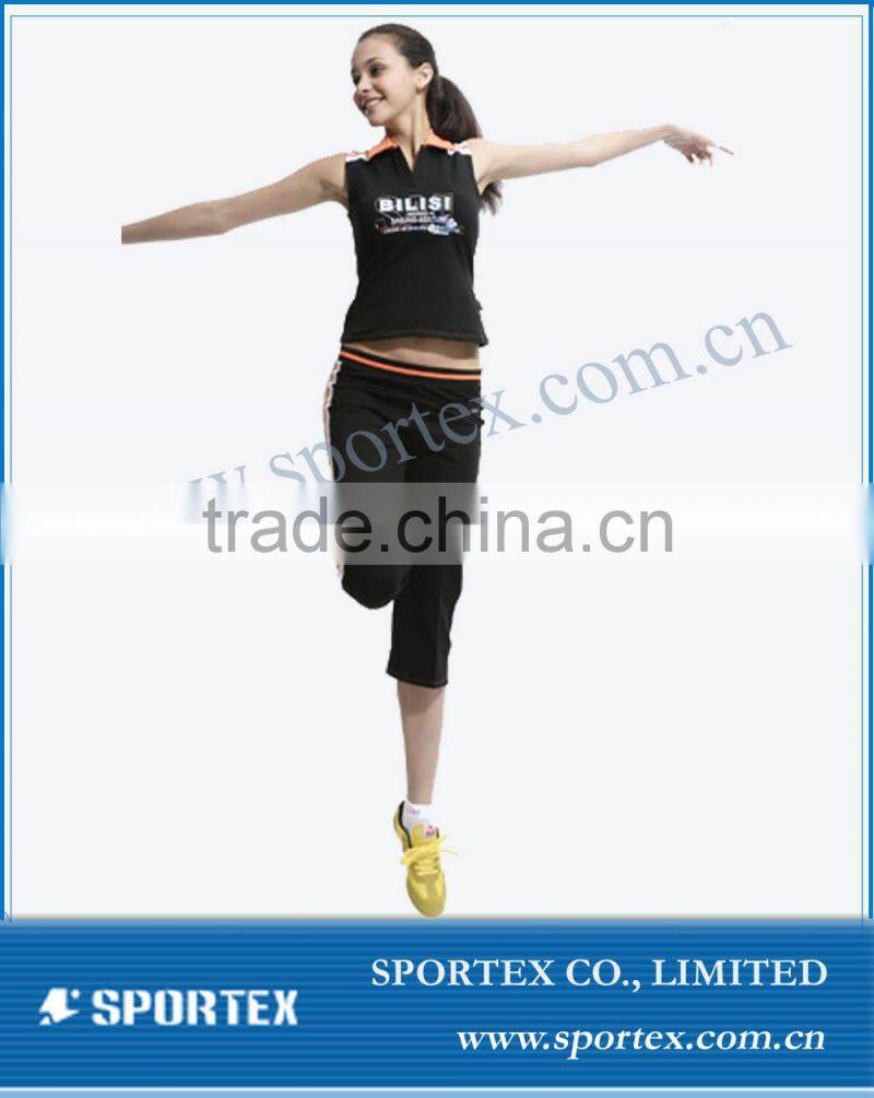 ladies' fitness wear black color sports suit Dry fit wicking fabric fitness wear