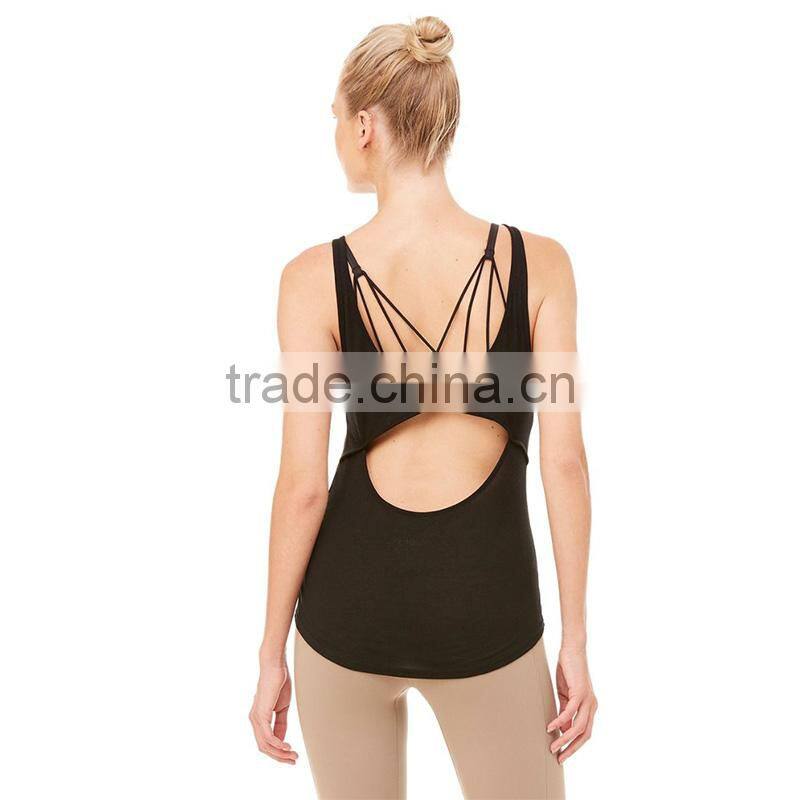 Wholesale back cutout dropped armholes stringer loose yoga gym tank top