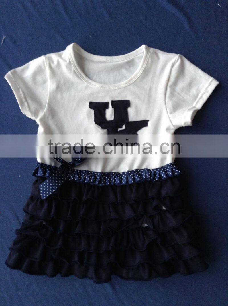 XF-347 Children's boutique clothing short sleeve black lace bow adorn baby girl top kids T-shirt clothes